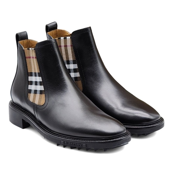 Burberry Allostock Check Detail Leather Chelsea Boots EU 41.5 US 8.5 $950 - Picture 7 of 9